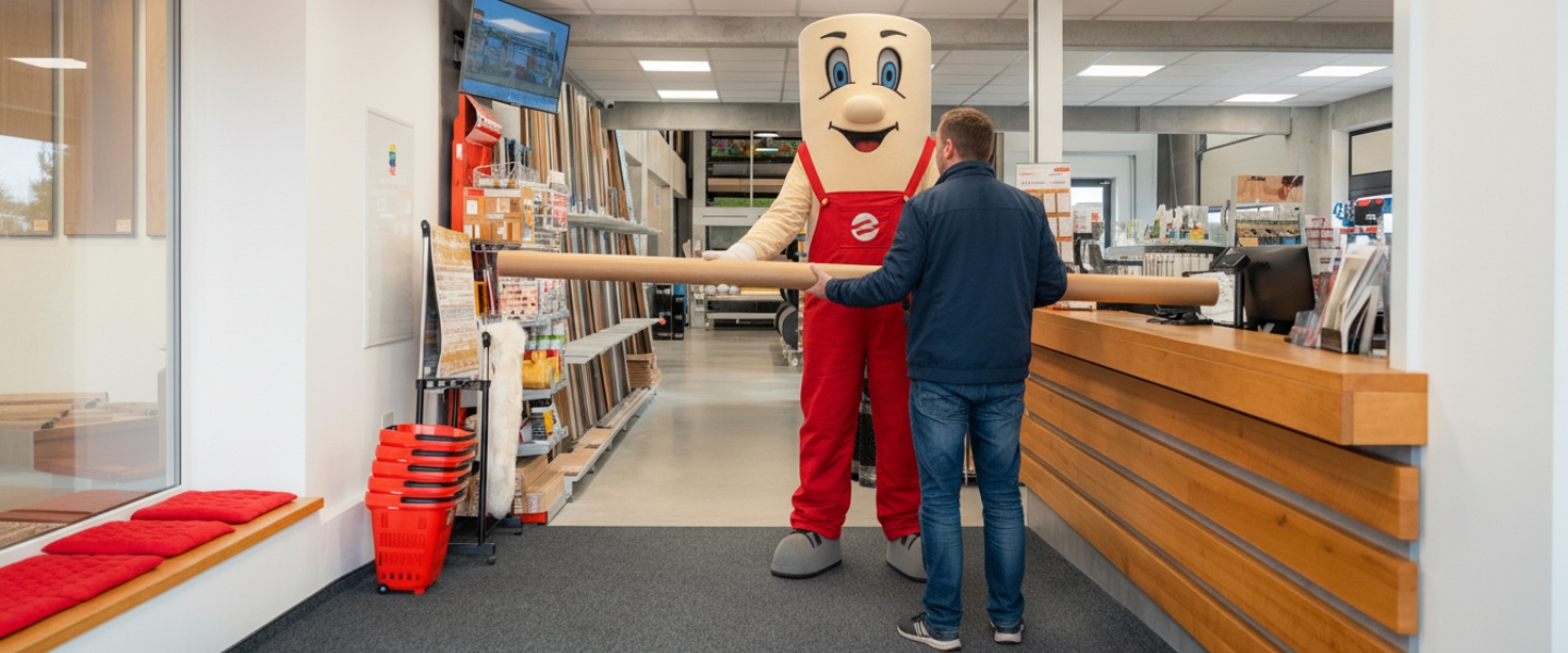 Prodavač s radostí ukazuje zboží